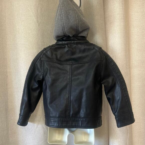Urban Republic Kids 3T Faux Leather Blk Biker Motorcycle Hoodie Jacket - Picture 6 of 9